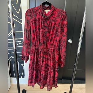 Lace print red and black dress